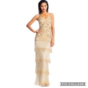 Aidan Mattox beaded,fringes column long evening Gown